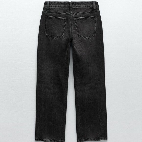 Black Denim Zara Low Rise Straight Fit Ankle Length Jeans (NWT) - Picture 3 of 4